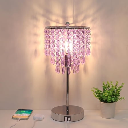 USB Bedside Crystal Lamp  3 Way Dimmable Touch Nightstand Lamp with Dual USB Charging Ports  Lavender Table Lamp Decorative Accent Lamp Silver for Bedroom  Living Room  Office  B11 LED Bu