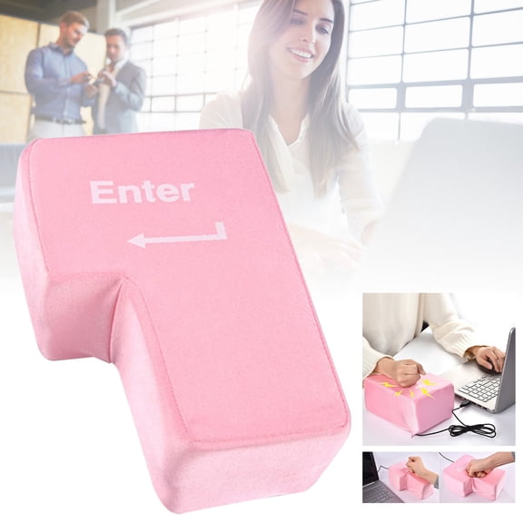 USB Big Enter Key, Creative Super Sized Big Enter Button Comfortable Economic Anti-Stress Punch Bag,Throw Stress Relief Desktop Nap Pillow (Pink)