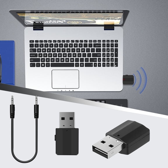USB Bluetooth 5.0 Audio Adapter Transmitter Receiver 2 in 1, Wireless Audio for TV PC Headphone Speaker, 3.5mm Jack with Switch