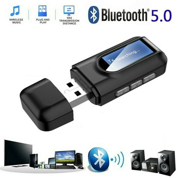 USB Bluetooth 5.0 Audio Transmitter Receiver with LCD Display, 3 in 1 Portable Visualization Bluetooth Adapter,3.5MM Wireless Bluetooth Adapter for PC,TV,Wired Speaker,Headphones and Car