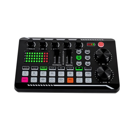 USB Bluetooth Live Sound Card for Stream Multi Effect Audio Mixer Voice Changer Black 7.48*4.65in