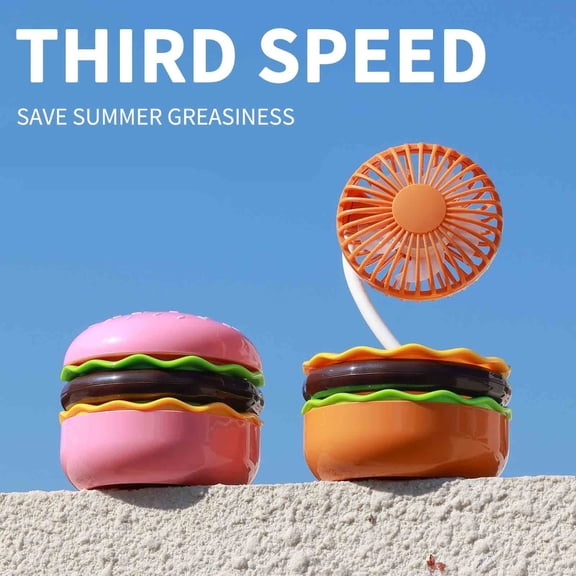 USB Burger Mini Fan with Beauty Mirror Small Personal Cooling Fan As A Gift Yellow