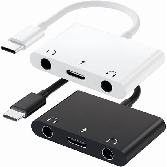 USB C to 3.5mm Audio Adapter, 3 in 1 Aux to USB C Headphone Splitter Dual 3.5mm Audio Jack and PD 60W Fast Charging, Compatible for iPad Pro,Galaxy S22 S21/Note 20,Pixel 4 3 XL,Huawei 2 Pack