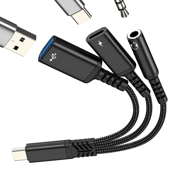 USB C 3.5mm Audio Adapter (3in1) Type C to Aux Headphone for iPhone 17 16 15 USB 3.0 Jack Splitter Cable Cord Charger Dongle OTG Dual Charging for iPad Car Adaptor DAC Compatible for Samsung