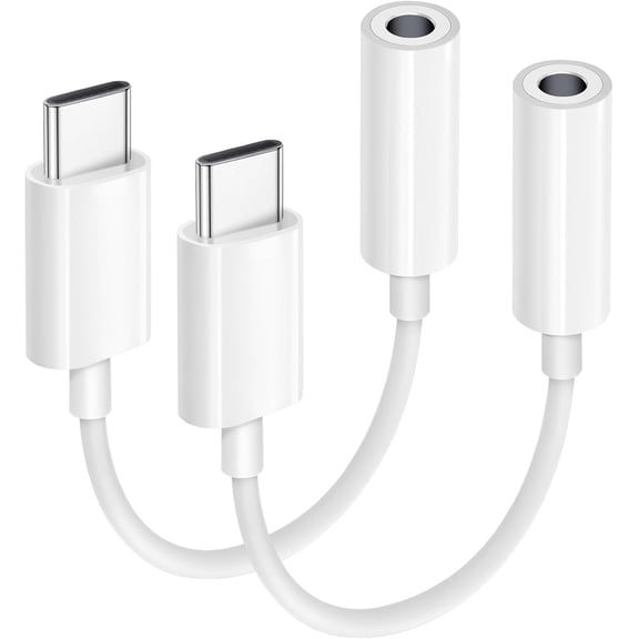 USB-C to 3.5mm Audio Headphone Adapter, 2-Pack Type C Jack Dongle Adapter Cable Cord Compatible with iPhone 17/16/15/Pro/Max/Plus, iPad, MacBook, Galaxy S24/S23/S22/ Ultra, Pixel