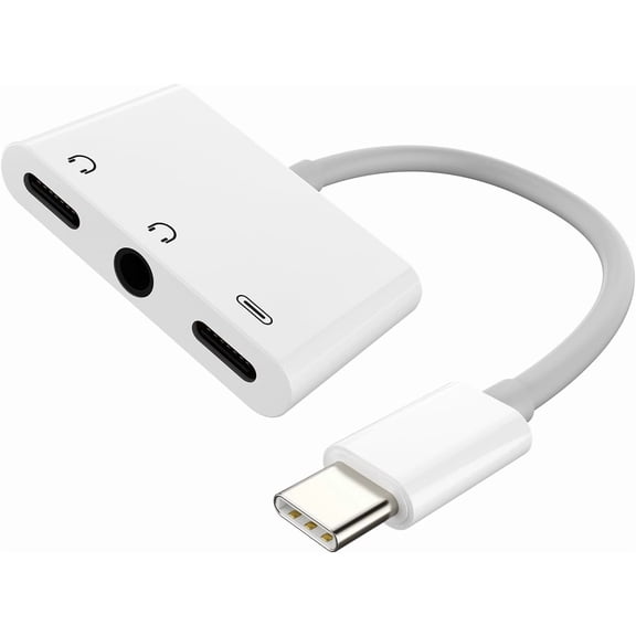 for USB-C to 3.5mm Audio iPhone Adapter 3 in 1 Dual Type C Splitter Charger Headphone Jack Dongle Cord Compatible for Samsung 15 Pro Max Plus iPad 10Air4/5Mini612.9 Charging Aux Cable Accessories