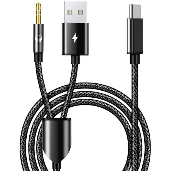 USB C to 3.5mm Aux Cable, 2 in 1 USB C to 3.5mm Car Stereo Aux Headphone Jack Cable with USB C Charging Compatible with iPhone 16/16Pro Max/15/15Pro, Galaxy S24 Ultra/S24/S23/S22/S21FE, Pixel 8/7/6