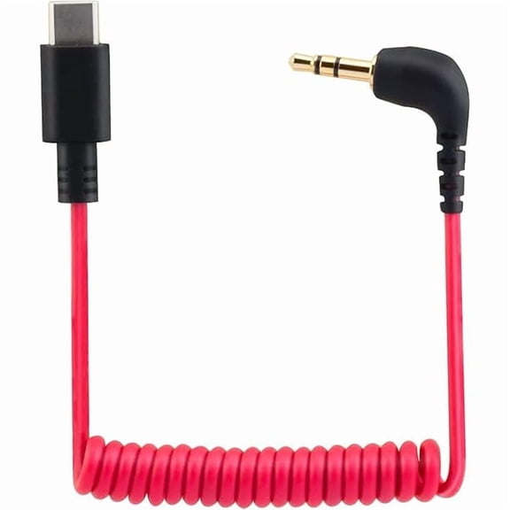USB C to 3.5mm Cable for RODE Wireless Go II, Coiled Right Angle TRS Male DAC AUX Adapter Audio Cord Compatible with iPhone 15 Pro Max Plus, Galaxy S23 Ultra, Pixel 7 iPad Air Mini