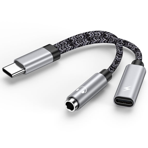 USB C to 3.5mm Headphone Adapter,2-in-1 Type C to Aux Audio Jack with PD 60W Fast Charging Dongle Cable USB C to Aux Adapter Fast Charging Dongle Cable for iPhone 15 Android,Samsung,Black