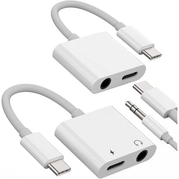 USB-C to 3.5mm Headphone Audio Adapter(2Pack) 2in1 DAC Type C Jack AUX Splitter Charger Dongle Cord Compatible for Samsung Galaxy LG Pixel iPhone15 Pro Max Plus iPad 10Air4/5Mini612.9