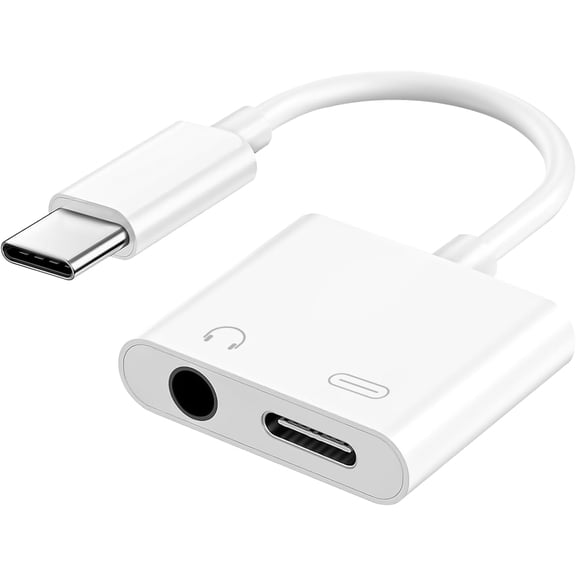 USB C to 3.5mm Headphone and Charger Adapter | Type C to Aux Jack Dongle Cable Cord with PD Fast Charging for Phone 15/16/17 Pro/Max/Plus, iPad,Galaxy,ipad,Macbook,Xiaomi,OPPO(White)