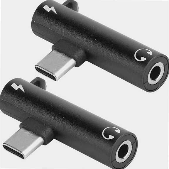 USB C to 3.5mm Headphone and Charger Adapter, USB C Headphone Adapter, 2PCS 2 in 1 USB C to Aux Adapter Headphone Jack Adapter Compatible with Motorola for Type C Cell Phone Models (Black)