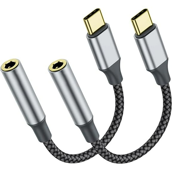 USB-C to 3.5mm Headphone Jack Adapter, Type-C to 3.5mm Aux Adapter Compatible with iPhone 15/15 Pro/15 Pro Max/15 Plus, Samsung Galaxy S22/S21/S20 Ultra/Note 20 and More (2, Black)