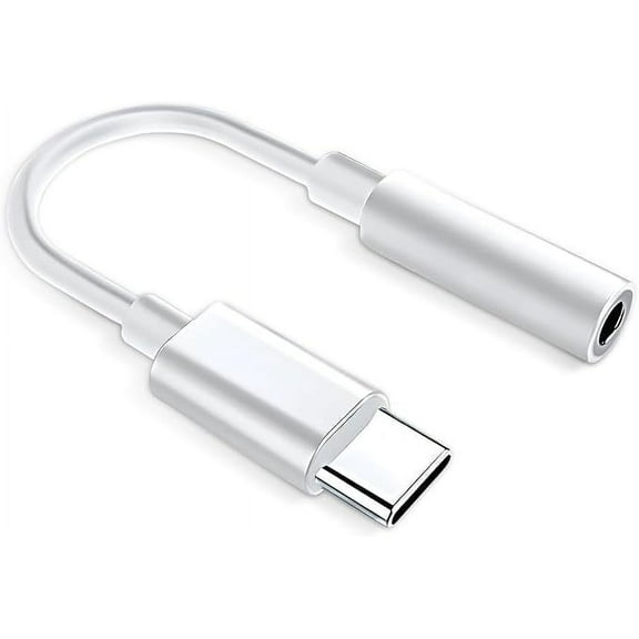 USB C to 3.5mm Headphone Jack Adapter, Type C to 3.5mm Aux Audio Converter, Earphone Cable Converter Supports listening calling and line controlWhite