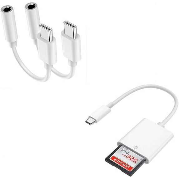 USB C to 3.5mm Headphone Jack Adapter & USB C SD Memory Card Reader for iPhone 15/15 Pro/Pro Max/Plus, Type C Aux Dongle Cable Cord Compatible with iPad, Samsung Galaxy S23/S23/S22/S21Ultra, MacBook,