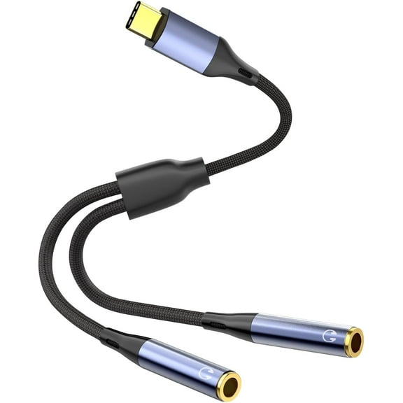 USB C to 3.5mm Headphone Jack Adapter, USB C to Two 3.5mm Female Audio adapters, Compatible with i-Phone 15 Plus/15 Pro Max Sam-Song Ga Lazy S23 S21 S20 Ultra Pixel、IP-ad Pro、Mac Book