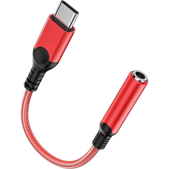 USB C to 3.5mm Headphone Jack Adapter for iPhone 17/16/15/Pro Max/Plus, Type C Aux Audio Dongle Cable Cord Compatible with iPad, Samsung Galaxy S25/24/S23, MacBook (Red, 1 Pack)