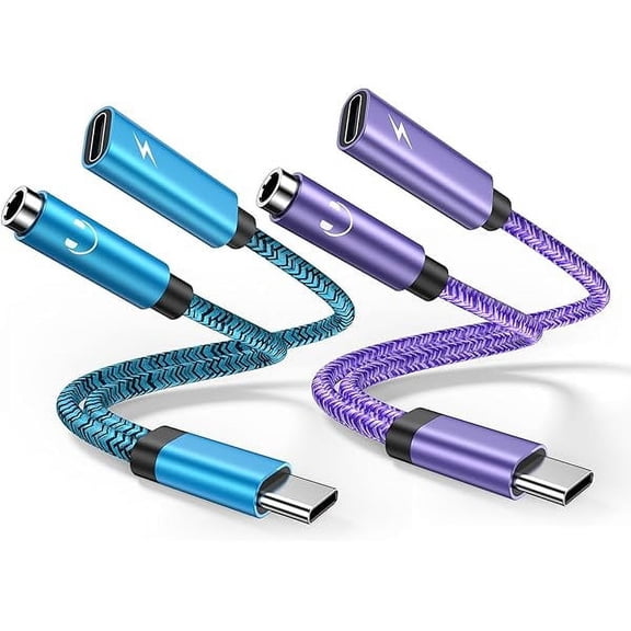 USB C to 3.5mm iPhone 16 15 Headphone and Charger Adapter, 2Pack 2in1 Audio AUX Mic Jack 60W Fast Charging Cable for iPhone 16 15 Pro,15 Plus,15 Pro Max,Samsung Galaxy S24 S23 FE Ultra Plus S22 S21
