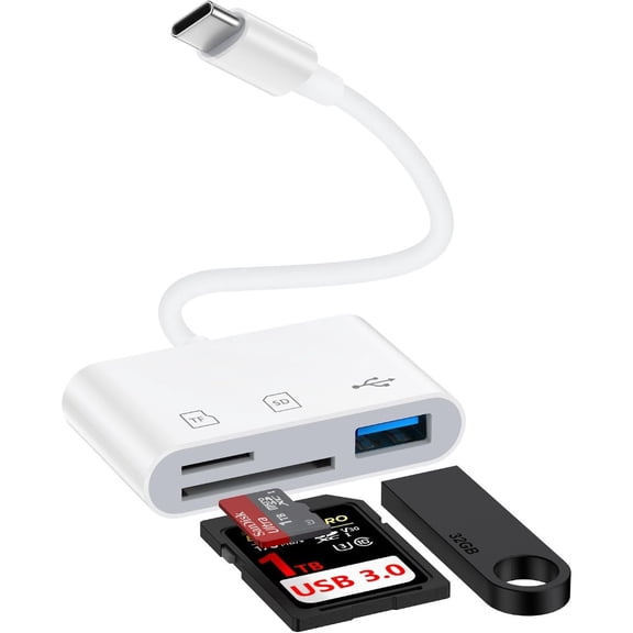 USB-C 3-in-1 Card Reader Adapter, High-Speed USB C to SD/TF Card Reader with USB 3.0 Port, Multi-Function Memory Card Adapter