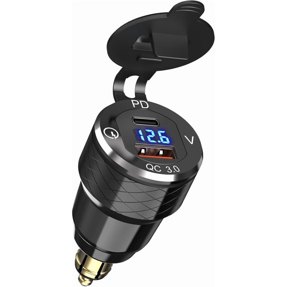 USB C 30W PD3.0 Fast Charger Din to USB, Hella Plug USB Adapter, 18W QC3.0 Power Outlet, Aluminum Voltmeter for 12V-24V Ducati Triumph BMW Motorcycle and More European Style Motorcycles