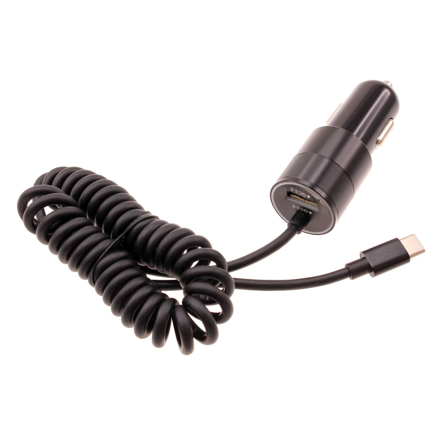 USB-C 36W Fast Car Charger for Nokia XR21, T21, X100 - Power Adapter Coiled Type-C Cable Extra USB Port DC Socket Quick Charge
