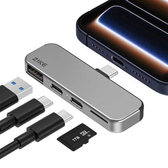 USB-C 4-in-1 Hub, ZIKE Z806 10Gbps USB 3.2 Gen 2 High Speed Data Transfer, 27W PD 3.0 Fast Charging, Micro SD/TF Card Reader, USB-A Port, Compact Adapter Dock for iPhone 17/16/15 Series & Type-C
