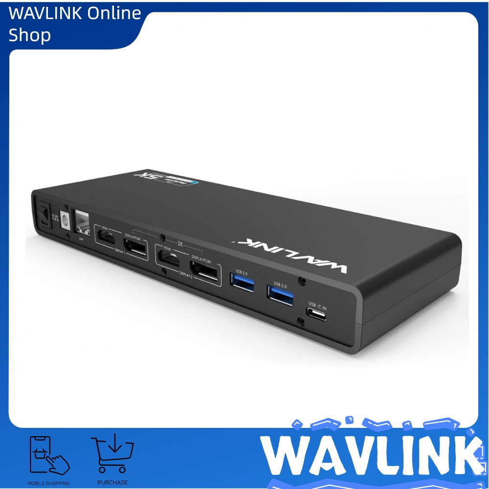 USB C 5K Laptop Universal Docking Station Ultra HD Multiple Display Dock with 2 × HDMI and DisplayPort, Gigabit Ethernet, Type C, 6 × USB 3.0, Audio, Mic, Supports Windows Mac OS