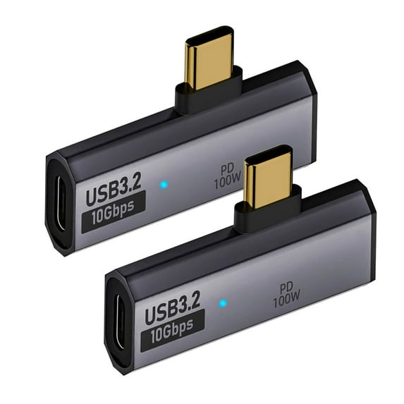 USB C 90 Degree Adapter 100W 10Gbps Right Angled Adapter USB Type C Male to Double Female Angled Connectors for PC