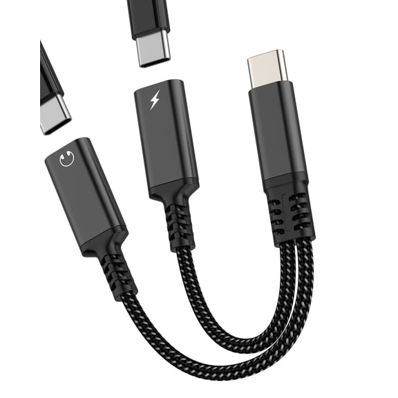 Dual USB-C Headphone Jack Adapter Charging Cable for Apple iPhone15 Pro Max Plus for iPad Pro Compatible for Samsung Galaxy Note10 Cord DAC Type C Audio Charger Dongle Aux Splitter Accessories