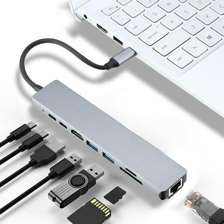 USB C HUB, USB C Adapter 6 in 1 with USB 3.0, 4K-HDMI, USB C Connection/PD,  SD/TF Card Reader, Docking Station Compatible with MacBook Pro/Air Laptop
