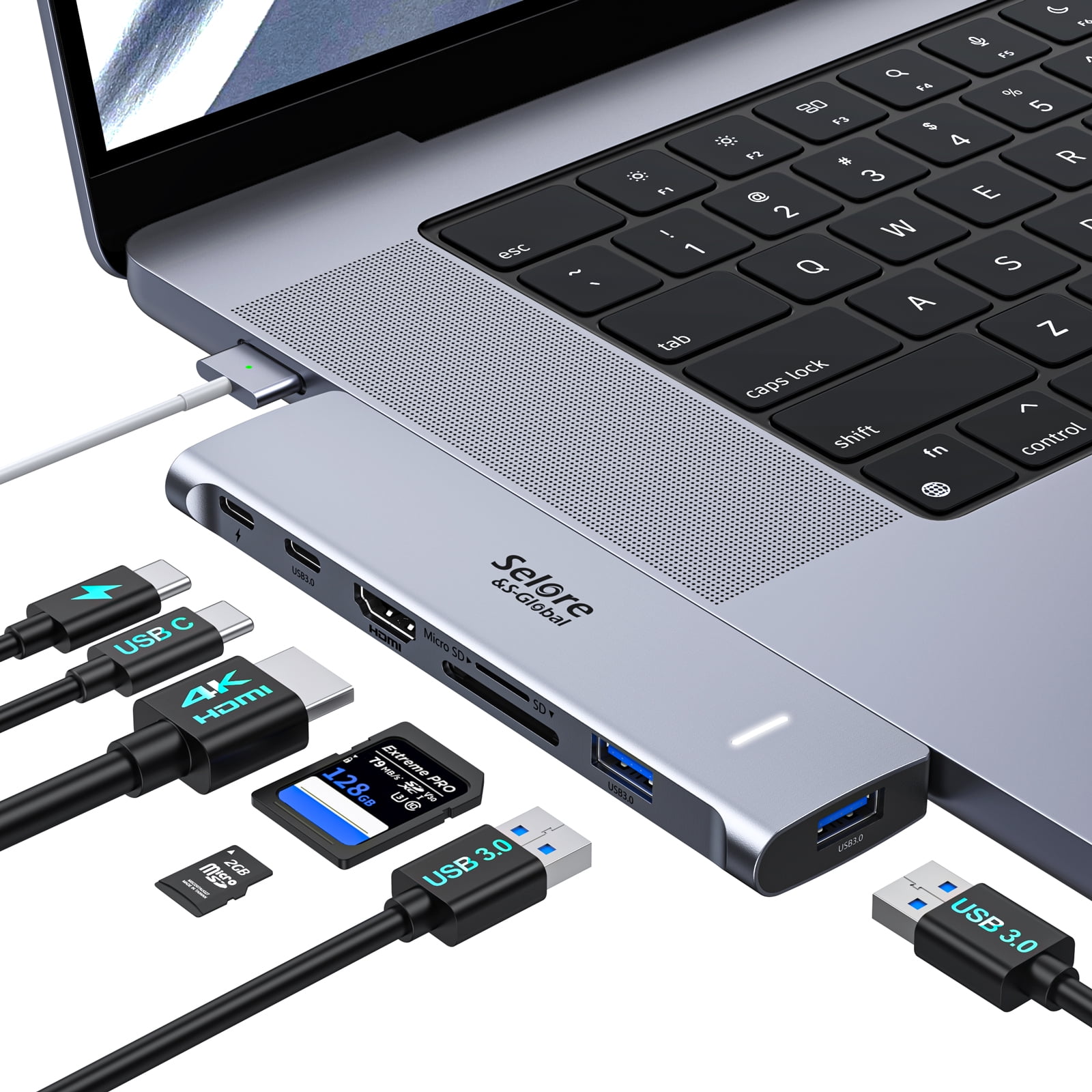 USB C a USB Hub 4 puertos, adaptador multipuerto USB 3.0 de aluminio uni  [compatible con Thunderbolt 3/4] para MacBook Pro/Air, Mac Mini M2