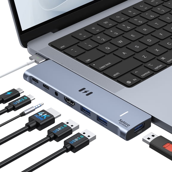USB C Adapter HDMI Hub for MacBook Pro/Air M1 M2 M3 2024 2023 13"15"16",Mac USB Adapter 7-in-2, MacBook Accessories with HDMI,Thunderbolt 3, USB C and 3 A 3.0 Data Ports, 3.5mm Audio