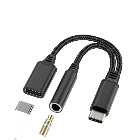 USB C to 3.5mm Headphone Aux Jack Adapter(2 in 1)for Apple Type C DAC Audio Charger Auxiliary Cable Splitter for iPhone 16 15 Pro Max Dongle for iPad Charging Cord Compatible for Samsung S25 S24 S23