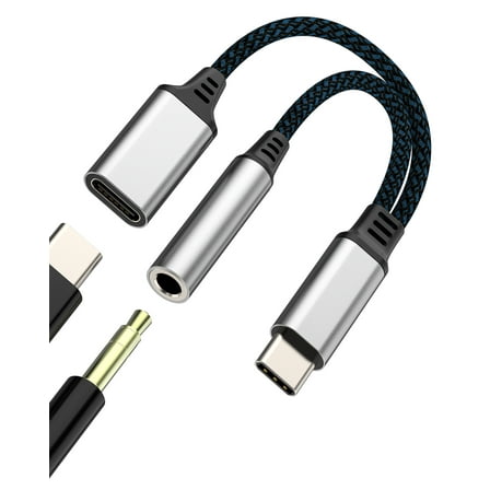USB C to AUX Headphone Jack Adapter(2in1)Type C 3.5mm Dongle DAC Audio Charger Cable Splitter for iPhone 16 15 Pro Max Compatible for Samsung Galaxy S25 for iPad Converter for Apple Car Accessories