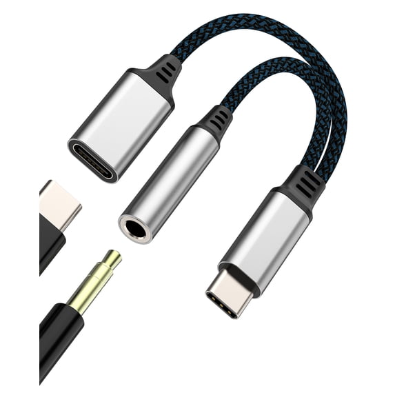 USB C to AUX Headphone Jack Adapter(2in1)Type C 3.5mm Dongle DAC Audio Charger Cable Splitter for iPhone 16 15 Pro Max Compatible for Samsung Galaxy S25 for iPad Converter for Apple Car Accessories