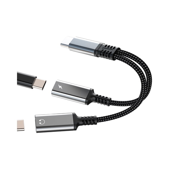 USB C to Audio Charger Splitter(2in1)Dual Type C AUX Headphone Jack Cable Adapter for iPhone 16 15 Pro Max Compatible for Samsung S25 S24 S23 Dongle for Apple for iPad Charging Headset Car converter