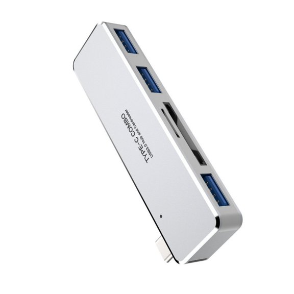USB C Adapter with 3 Ports & Card Reader, 5Gbps Fast Transfer, Aluminum Case for Laptop