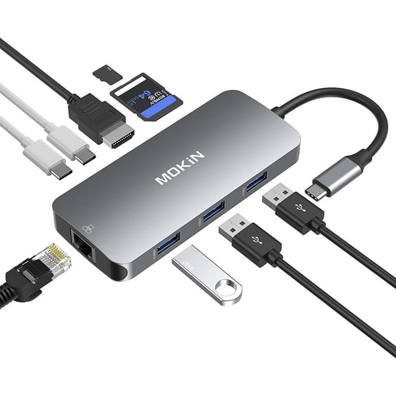 USB C Adapters for MacBook Pro/Air,Mac Dongle with 3 Port,USB to HDMI, RJ45 Ethernet, 9 in 1 HDMI Adapter,100W Pd Charging, SD/TF Card Reader Hub