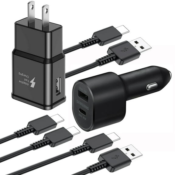 USB-C Adaptive Fast Wall Charger Kit with 3x Type-C Cables and Dual USB Car Charger [1x USB Wall Charger + 1x Dual USB Car Adapter + 3x Type-C Cable, 3FT] Universal for all USB Devices