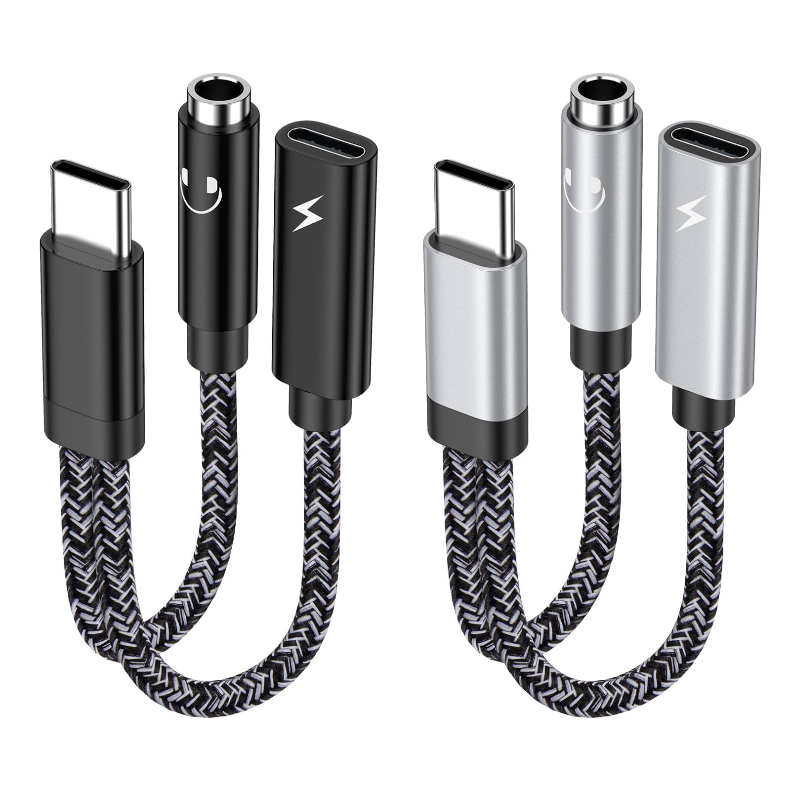 USB C to Aux Adapter 2Pack,ABCPOW 2 in 1 USB C to 3.5 mm Headphone Jack Adapter Audio Jack