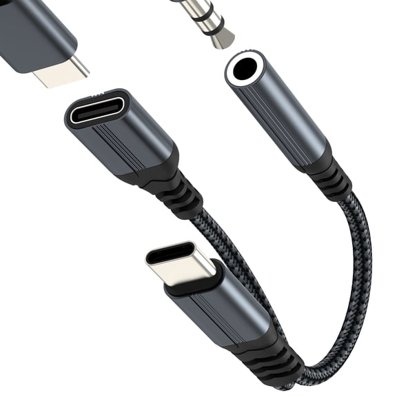 USB C to Aux Adapter(2in1)Headphone Jack DAC Audio for iPhone 15 16 17 Pro Max 3.5mm Type C Cable Charger Compatible with Samsung S26 S25 S24 S23 S22 Splitter Dongle Cord Wired Android for iPad
