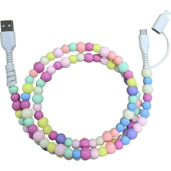 USB C Beaded Phone Charger Cord, Cute Beads Fast Charging Cable for iPhone Samsung Girls Women