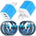 thumbnail image 1 of USB C Block, 2 Pack Dual Port Charger Block with 4pcs 10FT Type C Charging Cable, Type C Charger Block Fast Charging USB C Wall Charger Plug Brick Cube Box Power Station Phone Charger Cords, Blue, 1 of 9