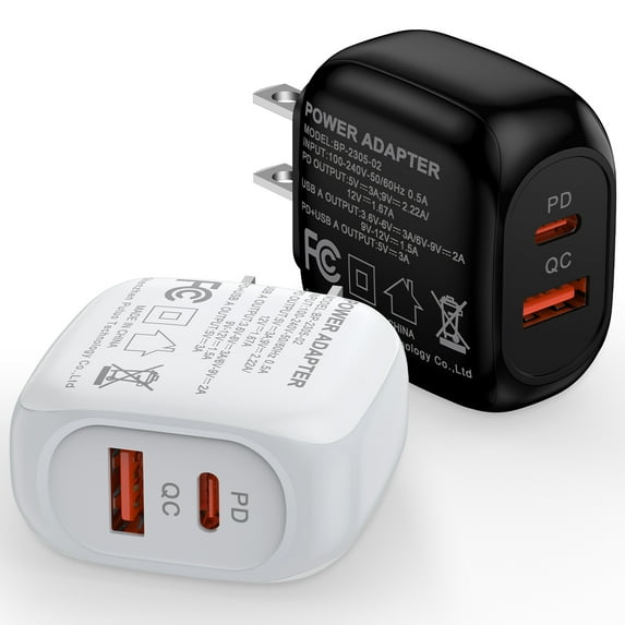 USB C Block, 2 Pack Hootek Type C Charger Block 20W Dual USB Wall Charger Adapter Plug Android Type C Charger Block Phone Charger Adapter USB C Brick USB C Charger Box Fast Charging Block,Black+White