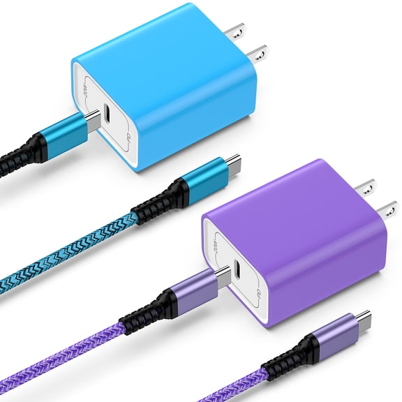 USB C Block, 2 Pack PD 20W Type C Charger Block with USB C to C Charging Cable, Type C Charger Fast Charging USB C Wall Charger Adapter Plug Type C Brick Cube Compatible for iPhone, Samsung, Mixed