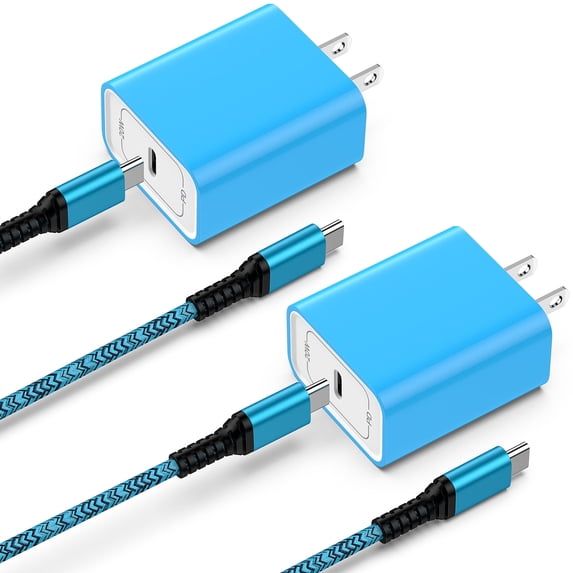 USB C Block, 2 Pack PD 20W Type C Charger Block with USB C to C Charging Cable, Type C Charger Fast Charging USB C Wall Charger Adapter Plug Type C Brick Cube Compatible for iPhone, Samsung, Blue