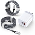 thumbnail image 1 of USB C Block, 2-Port 20W Type C Fast Charging Block with 6ft Type C Cable + USB C to C Charging Cords, Wall Charger Type C Charger USB C Charger Block Fits for iPhone 17 16 15 Charger[White], 1 of 8