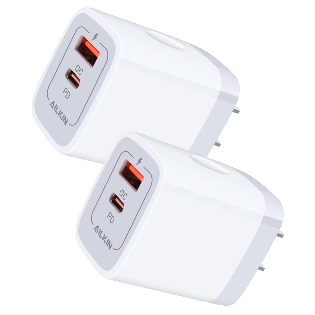 USB C Block,2PCS ABCPOW 20W PD Type C Charger Block QC3.0 Dual USB Wall Charger Adapter Plug USB C Brick Power Delivery Fast Charge Quick Charging Charger Block,White