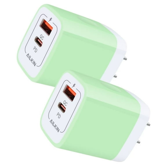USB C Block,2PCS ABCPOW 20W PD Type C Charger Block QC3.0 Dual USB Wall Charger Adapter Plug USB C Brick Power Delivery Fast Charge Quick Charging Charger Block,Light Green