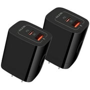 USB C Block,2PCS AILKIN 20W PD Type C Charger Block QC3.0 Dual USB Wall Charger Adapter Plug USB C Brick Power Delivery Fast Charge Quick Charging Charger Block,Dark Black